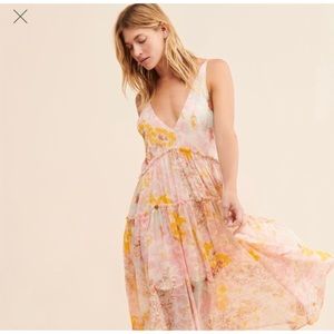 Free People Floral Maxi Dress in Pink and Yellow